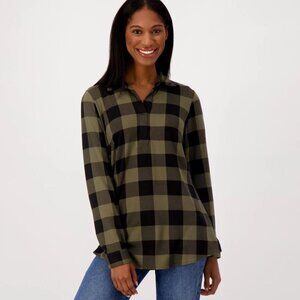 NEW Belle by Kim Gravel Buffalo Plaid Tunic Top Womens 2X Green Knit Shirt W01X